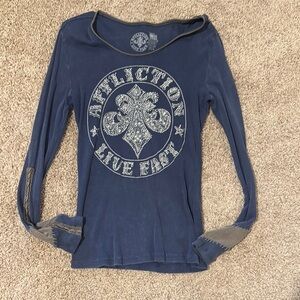 Affliction Women's Bling Blue Long Sleeve Top
